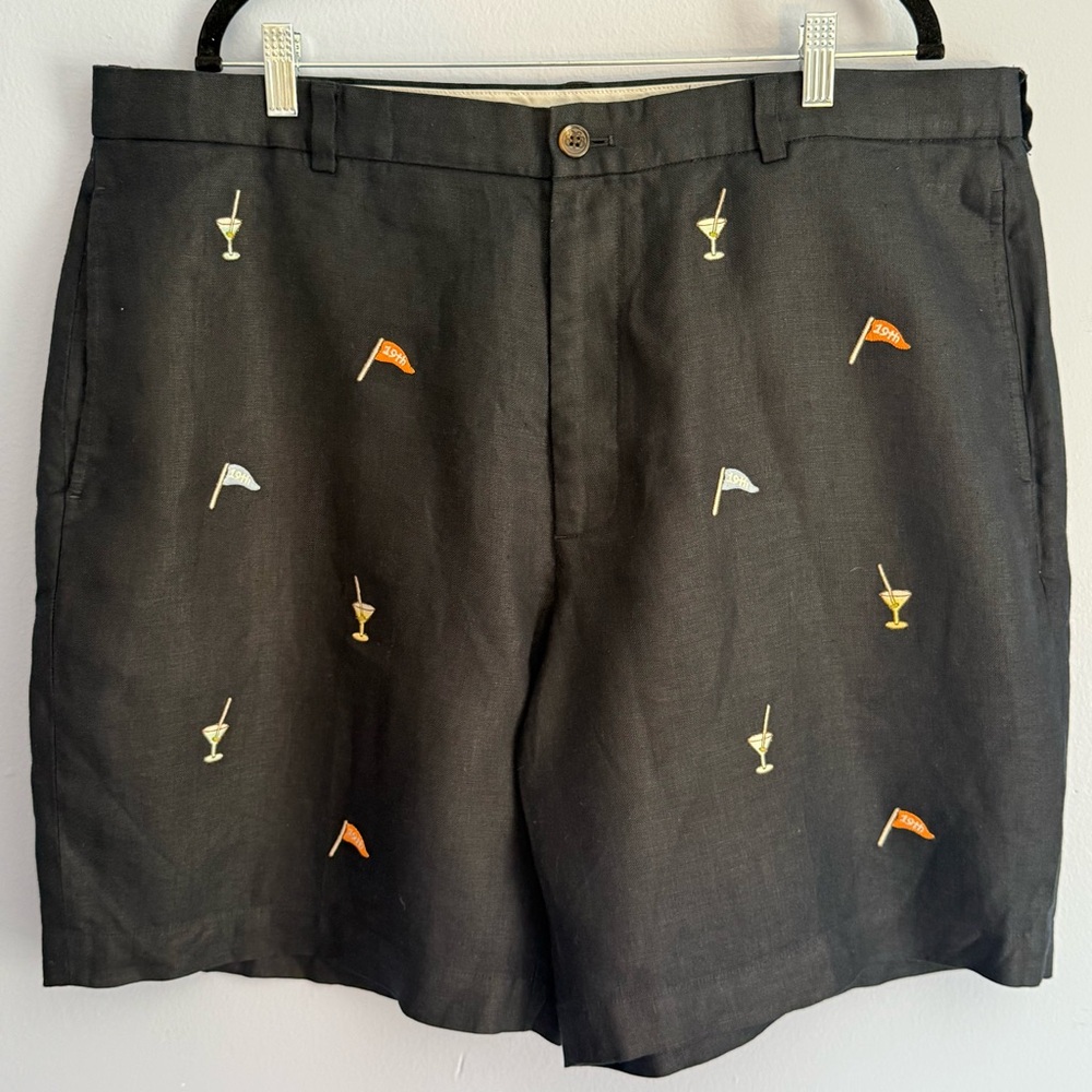 Brooks Brothers Country Club Golf Short 100%Linen Dark Navy Preppy Dad Summer 42